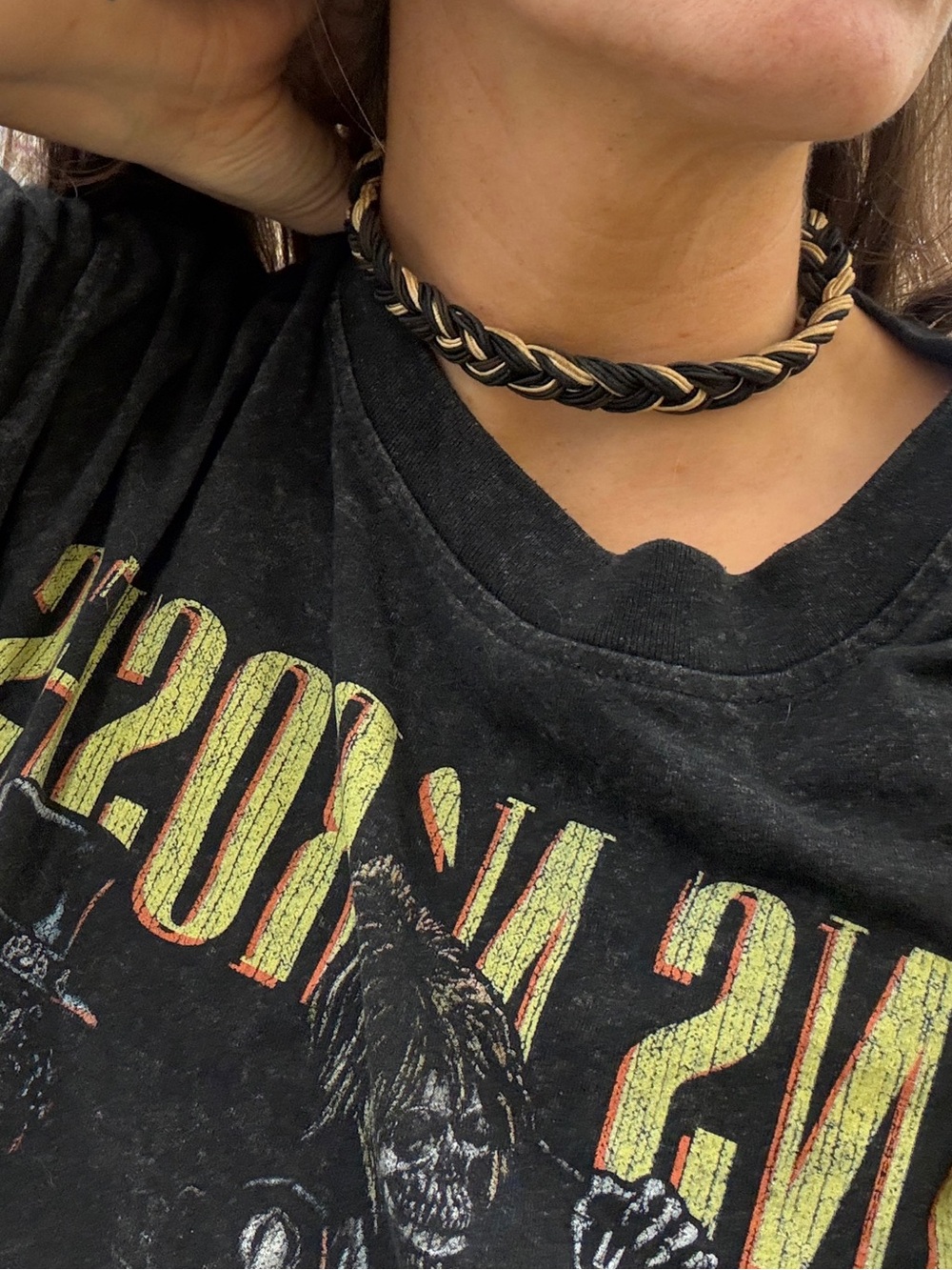 Handmade Braided silk cord  Black and gold Choker Necklace